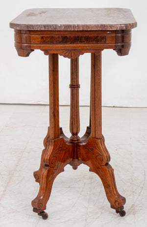 Victorian Style Walnut Marble Top Table (8920567415091)