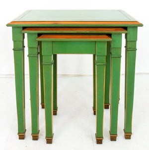 Jansen Style Green Lacquer & Gilt Nesting Tables, Set of Three (8379748909363)