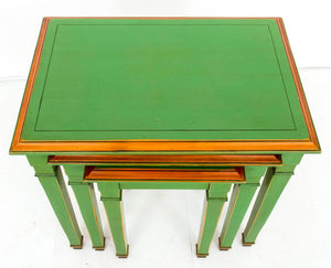 Jansen Style Green Lacquer & Gilt Nesting Tables, Set of Three (8379748909363)