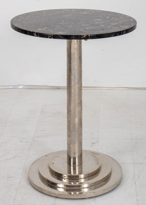 Art Deco Skyscraper Chrome Metal Marble Top Table (8467876839731)