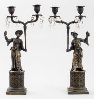 Chinoiserie Patinated Brass Figural Candelabra, 2 (8803653288243)