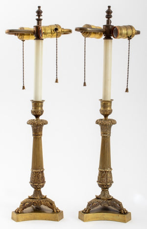 Charles X Gilt Metal Candlestick Lamps, Pair (8456425275699)