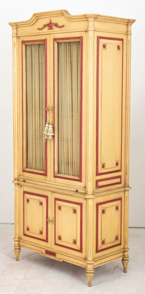 Louis XVI Style Red White Painted Armoire Cabinet (8905426075955)