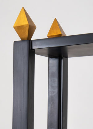Modern Wood & Glass Gilt-FInial Etageres, Pair (8859699675443)