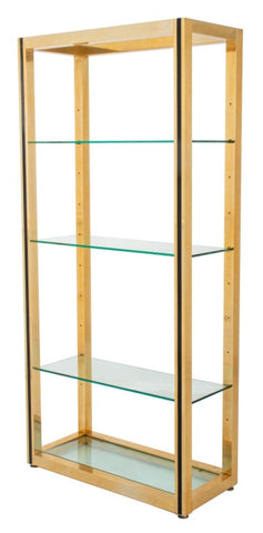 Modern Leather Mounted Brass & Glass Etagere
