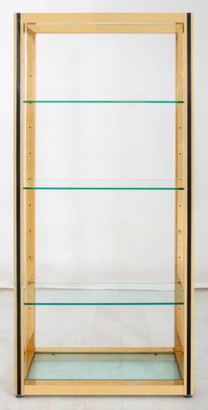 Modern Leather Mounted Brass & Glass Etagere (8877236846899)