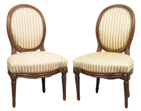 French Louis XVI Manner Side Dining Chairs, Pair