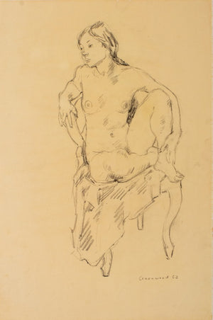 American Charcoal on Paper of Seated Nude Woman (8932480745779)