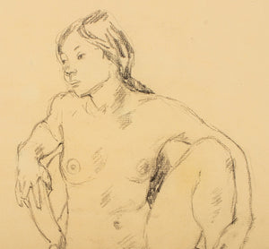American Charcoal on Paper of Seated Nude Woman (8932480745779)