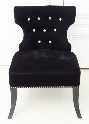 Hollywood Regency Black Velvet Lounge Chair (8292227645747)