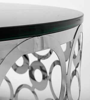 Modern Chrome Drum Table with Black Top (8883634536755)