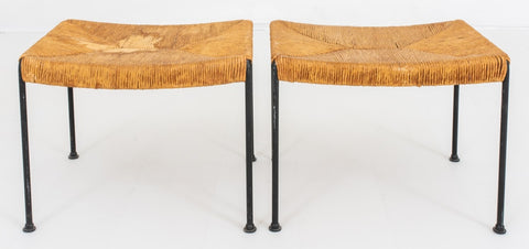 Paul McCobb Manner Jute Wrapped Iron Benches, Pair