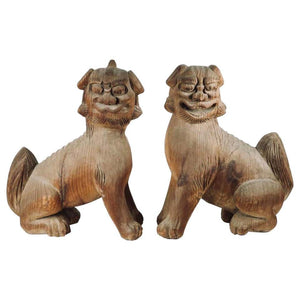 Japanese Momoyama Carved Wooden Shinto Temple Lion Dog Figures (6720003014813)