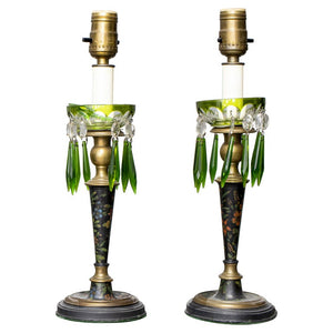 English Painted Green Glass Luster Lamps (7004137160861)