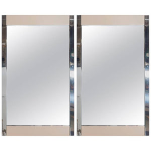 Pair of Guido Faleschini Wall Mirrors with Chrome Beige Glass Frames (6719643746461)