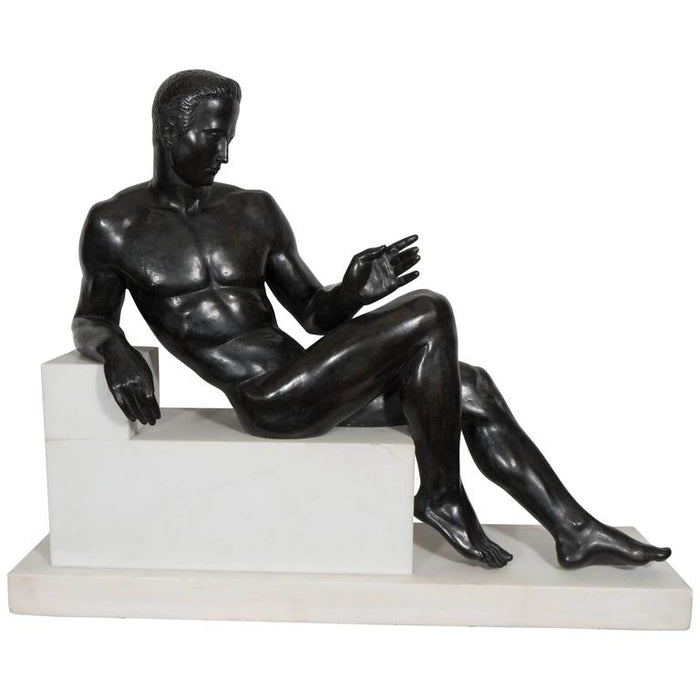 Male Nude Sculpture in Patinated Bronze in the Italian Neoclassical Style