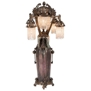 Austrian Art Nouveau  'EDDA' Vase Lamp with Bronze Mounts by Amphora, Signed and Dated (6719681396893)