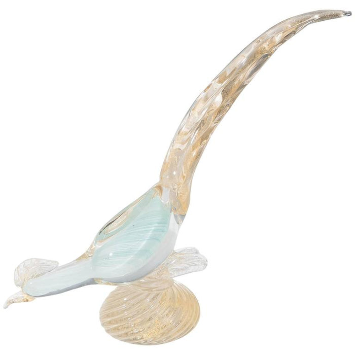 Venetian Murano Glass and Gold Leaf Sculpture of Pheasant