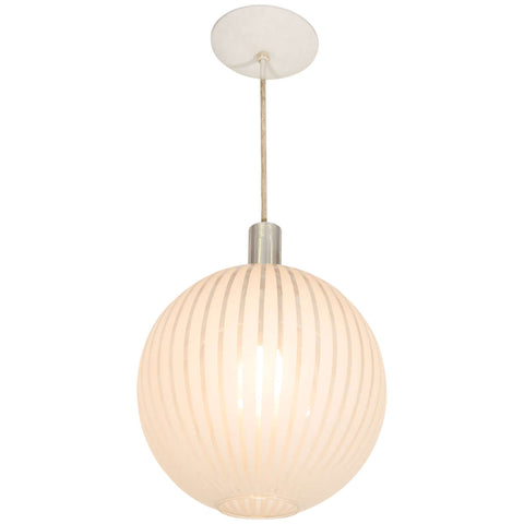 An Italian Clear Glass Globe Pendant with White Stripes
