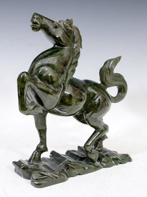 Chinese 1920s Equestrian Sculpture in Carved Spinach Jade (6719670681757)