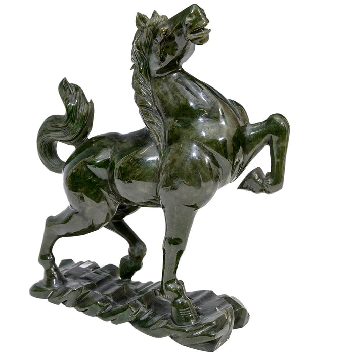 Chinese 1920s Equestrian Sculpture in Carved Spinach Jade