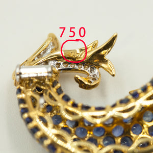 18K TG Fish Fur Clip Sapphire Body, 29 Diamonds, Emerald Eye (8011477745971)