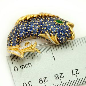 18K TG Fish Fur Clip Sapphire Body, 29 Diamonds, Emerald Eye (8011477745971)