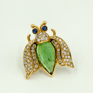 18K Yellow Gold Beetle 2 Pin Fur Clip, Diamonds and Sapphire Eyes, Italy (8011489902899)