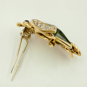 18K Yellow Gold Beetle 2 Pin Fur Clip, Diamonds and Sapphire Eyes, Italy (8011489902899)