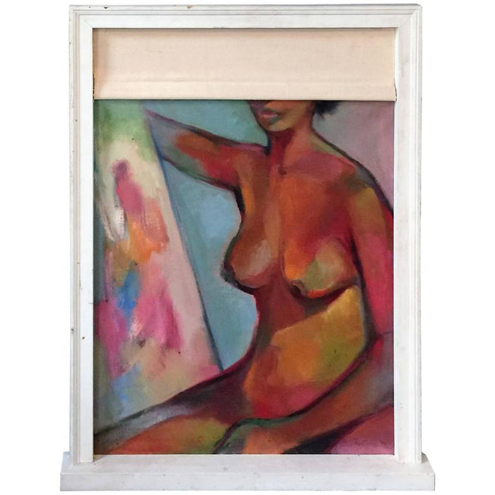 Abstract Painting of Nude in Window Sill Frame with Window Shade