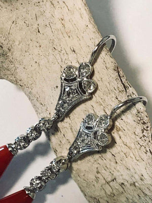Art Deco Platinum Coral and Diamond Drop Earrings (6719981584541)