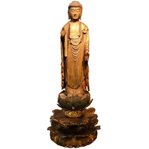 Japanese Muromachi Period Amitabha Buddha Gilt and Carved Wood Statue (6719680774301)