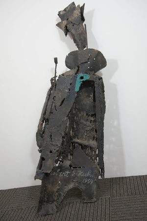Mid-century Cubist Wall Sculpture of a Violinist in Wrought Iron by Robert E. Kuhn, Signed and Dated (6719574966429)