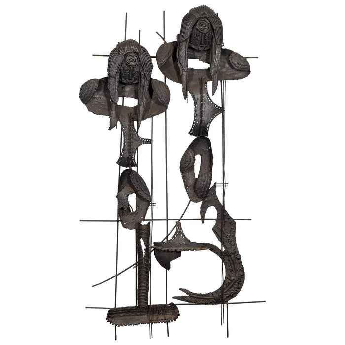 Paul Evans Style Brutalist Wall Sculpture in Iron with Mermaids