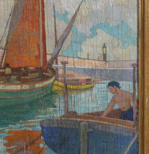 Carl Moser Austrian Modernist Port Scene Oil Painting (6719997083805)