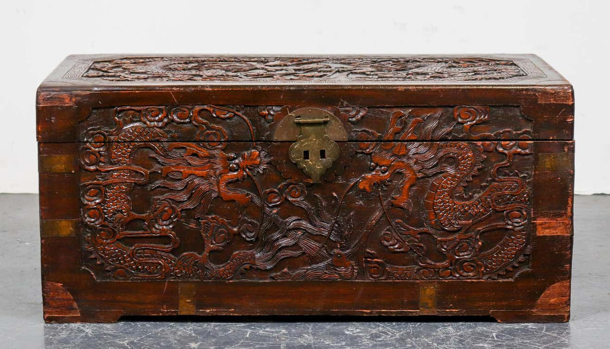 Antique Chinese Carved Camphor Wooden Trunk — Dressing Rooms Interiors  Studio