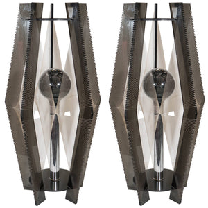 A Vintage Pair of Modernist Smoked Lucite and Chrome Table Lamps with Decorative Threading (6719630737565)