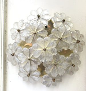 Ernst Palme Sconce with Textured Glass Flowers on Brass Frame front (6719846416541)