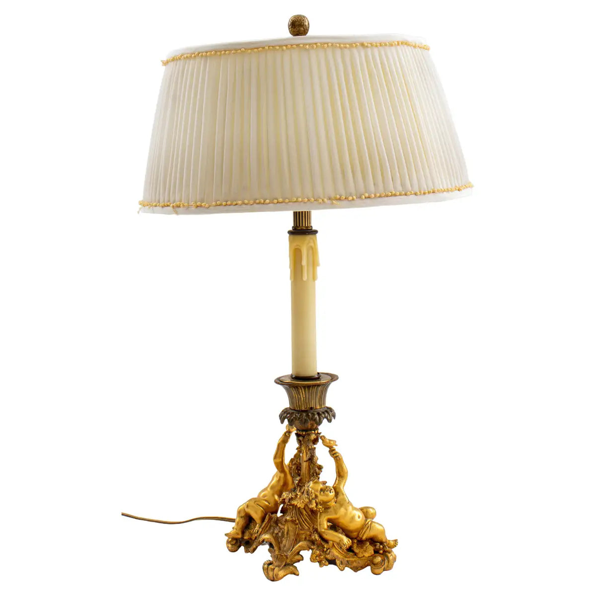 ロココの灯りをお部屋にいかが/ Antique Louis XV Style Brass Table Lamp with Shade -