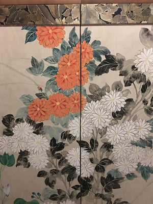 Japanese Two-Panel Folding Screen with Chrysanthemums and Morning Glories (6720005210269)