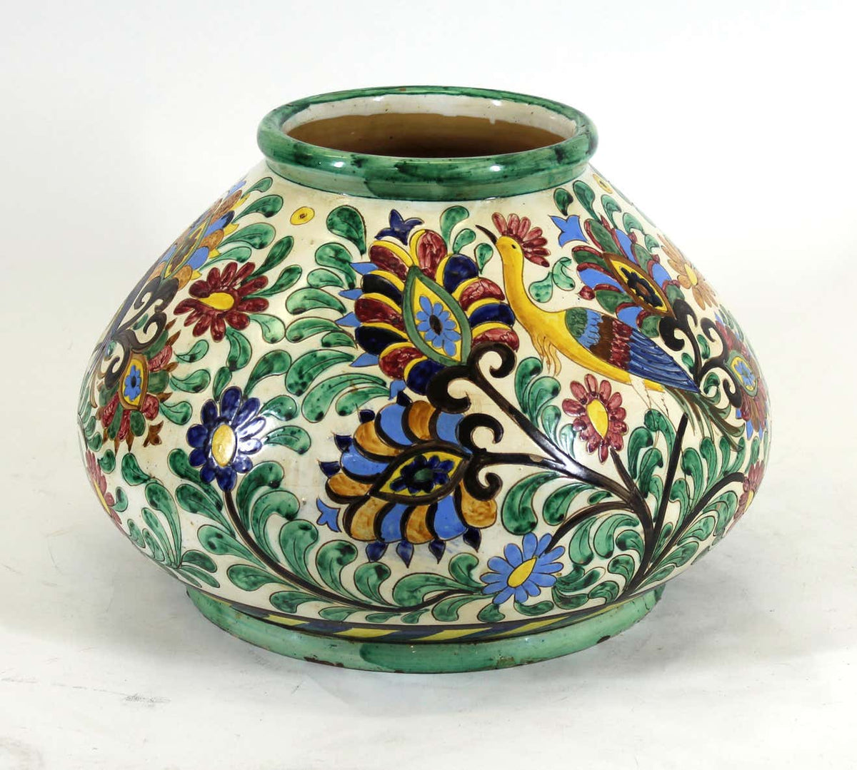 Italian Renaissance Revival Majolica Sgrafitto Centerpiece Vase-NYShowplace