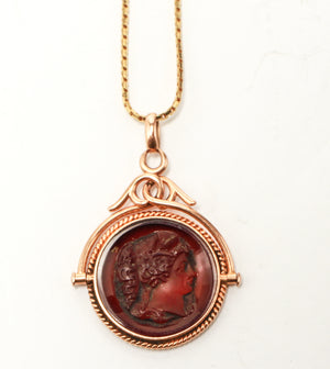 Classical Gold Carved Carnelian Cameo Choker / Necklace (6719994265757)