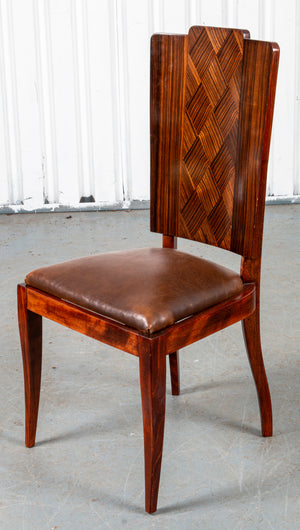 Art Deco Hardwood and Leather Side Chair (7427946414237)