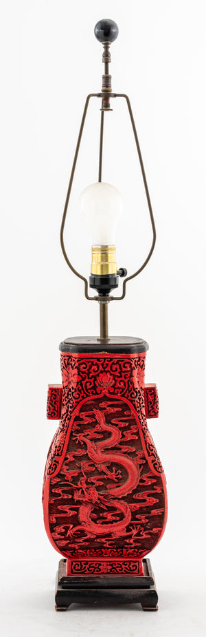 Chinese Cinnabar Lamp with Dragon Motif (7256067965085)