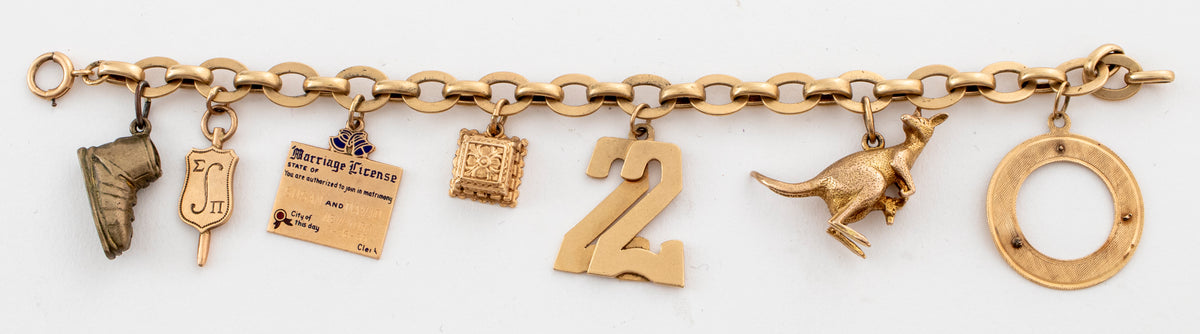 Vintage 14K Yellow Gold Charm Bracelet with Ivy League Charms