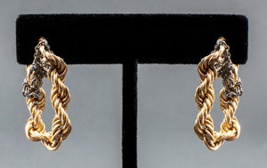 14K Yellow & White Gold Rope Chain Hoop Earrings (7384653234333)