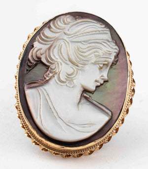 14K Yellow Gold Black Mother-Of-Pearl Cameo Brooch (7368149368989)