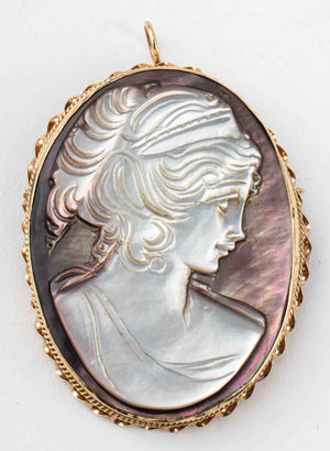 14K Yellow Gold Black Mother-Of-Pearl Cameo Brooch (7368149368989)