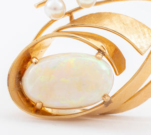 14K yellow Gold Opal & Pearls Brooch (7567882879133)