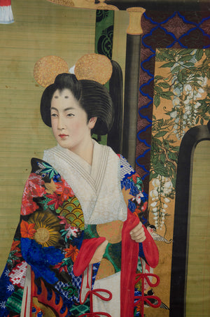 Meiji Period Japanese Imperial Painting on Silk with Elaborately Dressed Woman (6719675728029)